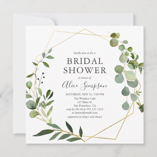 Greenery Eucalyptus Elegantes Brautparty Einladung (Vorderseite)