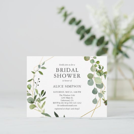 Greenery Eucalyptus Elegantes Brautparty Einladungspostkarte (Stehend Vorderseite)