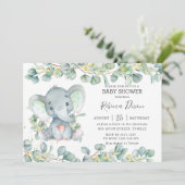 Greenery Eucalyptus Elephant Baby Shower Neutral Einladung (Stehend Vorderseite)