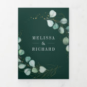 Greenery Eucalyptus Emerald Green QR Code Wedding Dreifach Gefaltete Einladung (Cover)