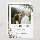 Greenery Eucalyptus Emerald Rustic Wedding Foto Save The Date (Vorne/Hinten)