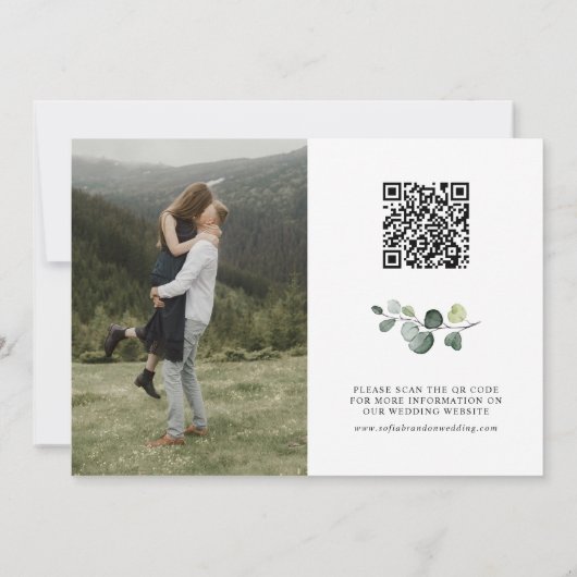 Greenery Eucalyptus Emerald Rustic Wedding Foto Save The Date (Rückseite)