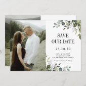 Greenery Eucalyptus Emerald Rustic Wedding Foto Save The Date (Vorne/Hinten)