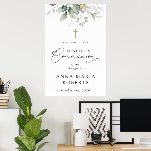 Greenery, Eucalyptus, First Holy Communion Welcome Poster (Heimbüro)