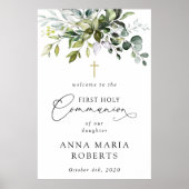 Greenery, Eucalyptus, First Holy Communion Welcome Poster (Vorne)