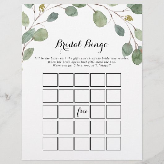 Greenery Eucalyptus Foliage Bridal Bingo Game (Vorderseite)