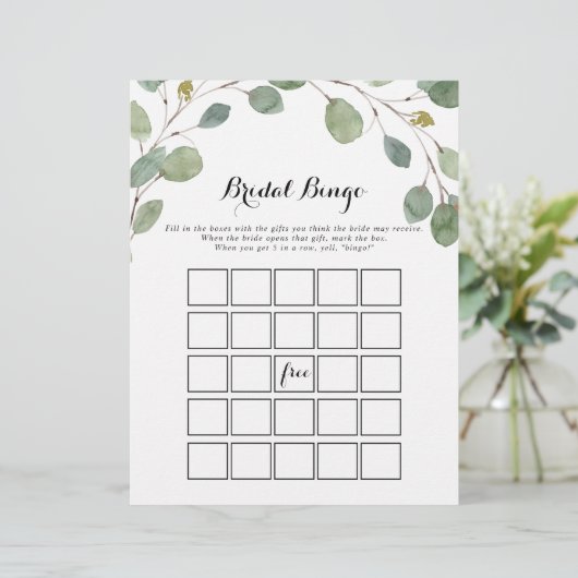 Greenery Eucalyptus Foliage Bridal Bingo Game (Stehend Vorderseite)