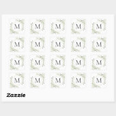 Greenery Eucalyptus Foliage Monogram Quadratischer Aufkleber (Blatt)