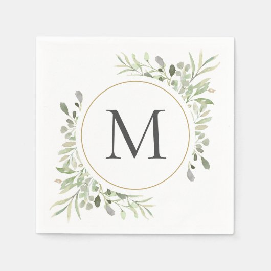 Greenery Eucalyptus Foliage Monogram Serviette (Vorderseite)