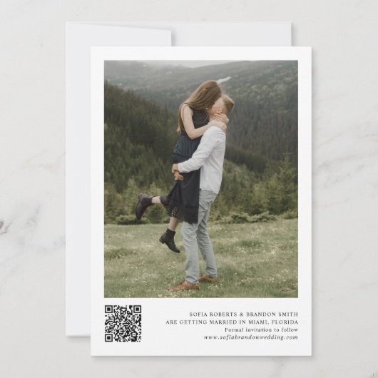 Greenery Eucalyptus Foto Wedding QR Code Back Save The Date (Rückseite)