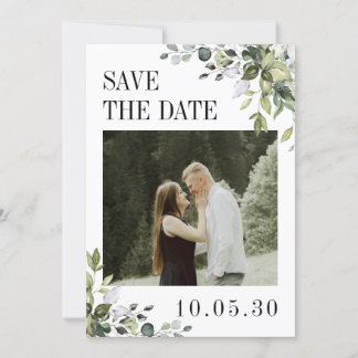 Greenery Eucalyptus Foto Wedding QR Code Back Save The Date