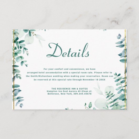Greenery Eucalyptus Frameborder Wedding Begleitkarte (Vorderseite)