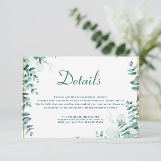 Greenery Eucalyptus Frameborder Wedding Begleitkarte (Stehend Vorderseite)