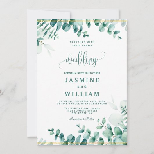Greenery Eucalyptus Frameborder Wedding Einladung (Vorderseite)
