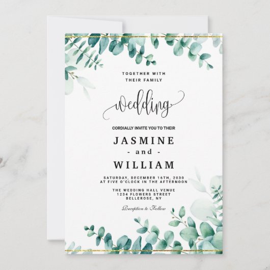 Greenery Eucalyptus Frameborder Wedding Einladung (Vorderseite)
