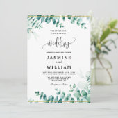 Greenery Eucalyptus Frameborder Wedding Einladung (Stehend Vorderseite)