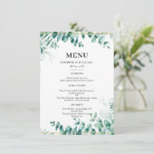 Greenery Eucalyptus Frameborder Wedding Menükarte (Stehend Vorderseite)