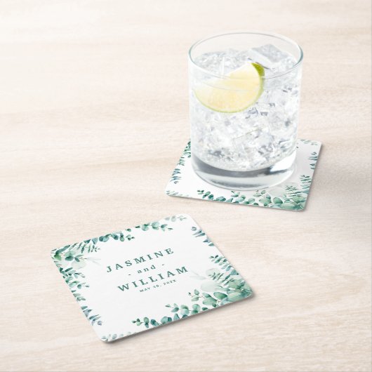 Greenery Eucalyptus Frameborder Wedding Rechteckiger Pappuntersetzer (Vor Ort)