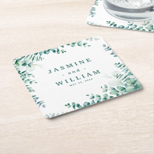 Greenery Eucalyptus Frameborder Wedding Rechteckiger Pappuntersetzer (angewinkelt)