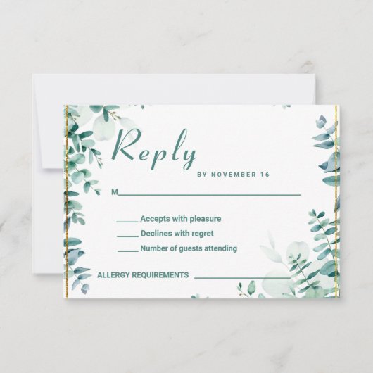 Greenery Eucalyptus Frameborder Wedding RSVP Karte (Vorderseite)