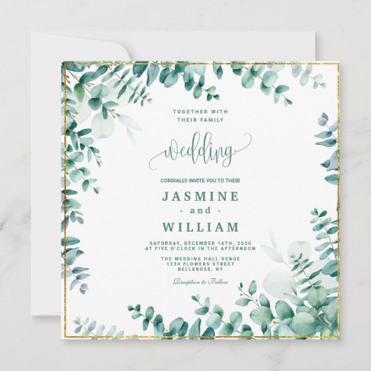 Greenery Eucalyptus Frameborder Wedding Save The Date (Vorderseite)