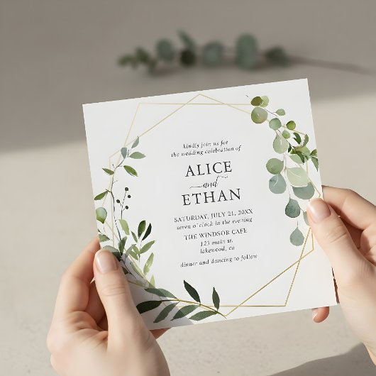 Greenery Eucalyptus Garden Geometric Wedding Einladung