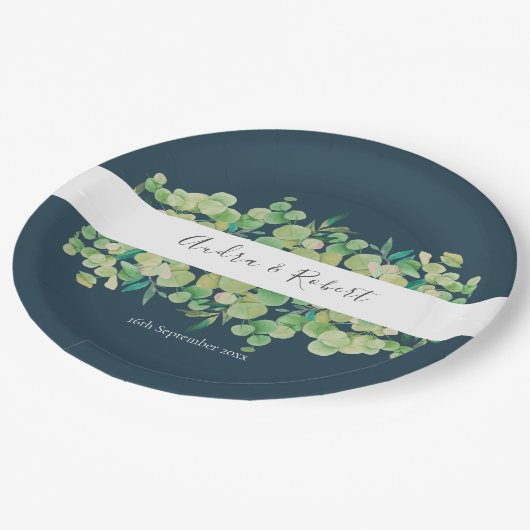 Greenery Eucalyptus Garland Wedding Pappteller (Schrägansicht)