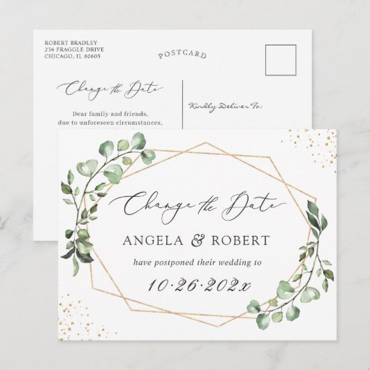 Greenery Eucalyptus Geometric Ändern Sie das Datum Postkarte (Vorne/Hinten)