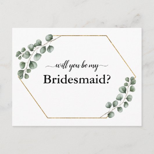Greenery Eucalyptus Geometric Bridesmaid Card Feiertagspostkarte (Vorderseite)