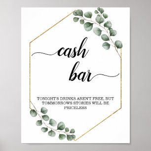 Greenery Eucalyptus Geometric Cash Bar Sign Poster