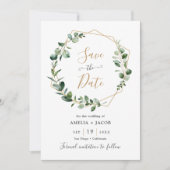 Greenery Eucalyptus Geometric Frame Save the Date Einladung (Vorderseite)