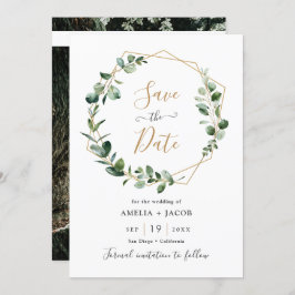 Greenery Eucalyptus Geometric Frame Save the Date Einladung
