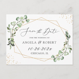 Greenery Eucalyptus Geometric Frame Save the Date Postkarte