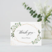 Greenery Eucalyptus Geometric Gold Frame Vielen Da Postkarte (Stehend Vorderseite)