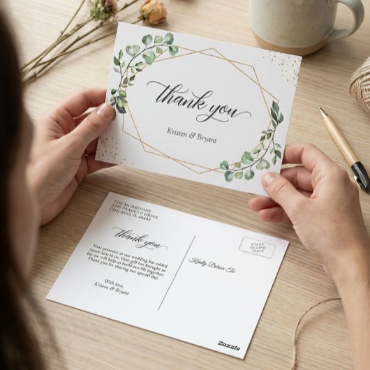 Greenery Eucalyptus Geometric Gold Frame Vielen Da Postkarte