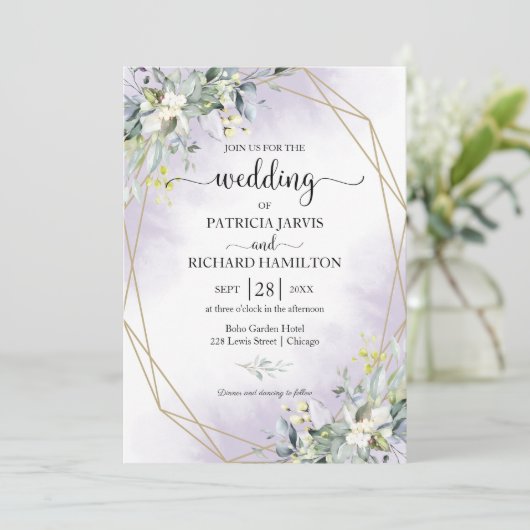 Greenery Eucalyptus Geometric Wedding Einladung (Stehend Vorderseite)