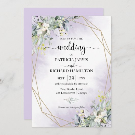 Greenery Eucalyptus Geometric Wedding Einladung (Vorne/Hinten)