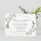 Greenery Eucalyptus Geometric Wedding Save The Date (Stehend Vorderseite)