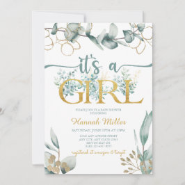 Greenery Eucalyptus | Girl Baby Dusche Wasserfarbe Einladung