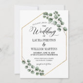 Greenery Eucalyptus Glitzer Geometric Wedding Einladung (Vorderseite)