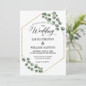 Greenery Eucalyptus Glitzer Geometric Wedding Einladung (Stehend Vorderseite)