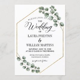 Greenery Eucalyptus Glitzer Geometric Wedding Einladung