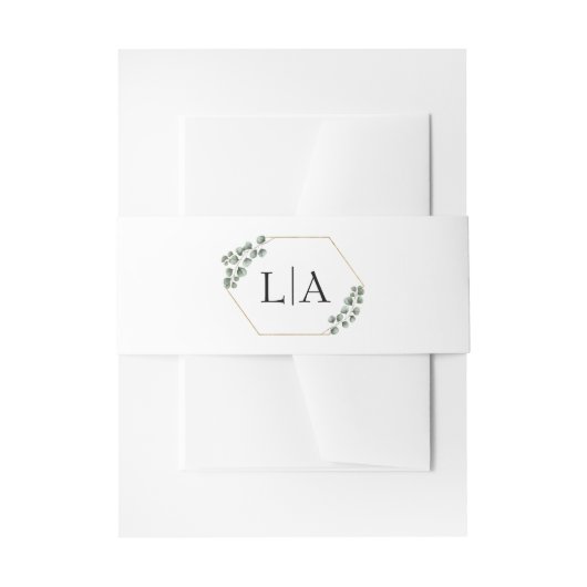 Greenery Eucalyptus Glitzer Monogram Wedding Einladungsbanderole (Vorderseite Beispiel)