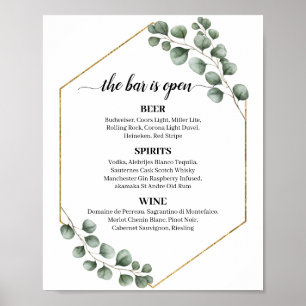 Greenery Eucalyptus Glitzer Wedding Bar Menu Sign Poster