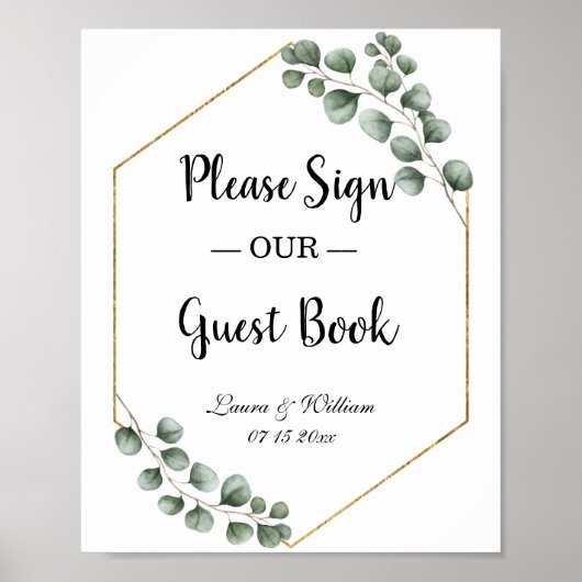 Greenery Eucalyptus Glitzer Wedding Gästebuch Zeic (Vorne)