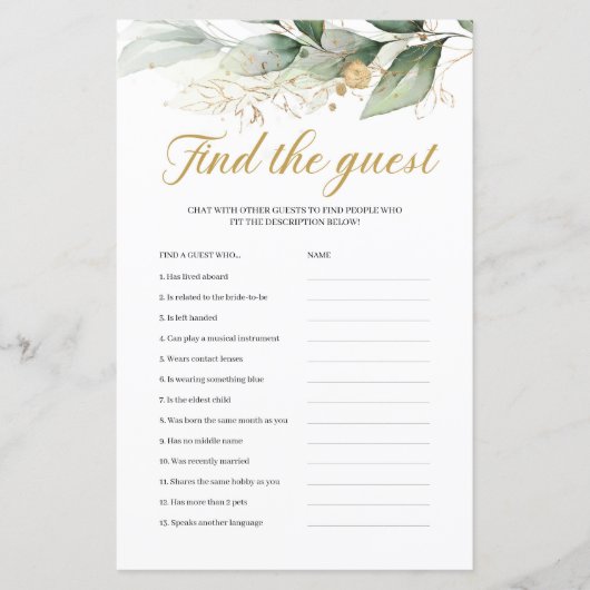 Greenery eucalyptus gold boho finden Sie das Gast- (Vorderseite)