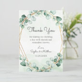 Greenery Eucalyptus Gold Frame Geometric Wedding Dankeskarte (Stehend Vorderseite)