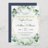 Greenery Eucalyptus Gold Frame Geometric Wedding Einladung (Vorne/Hinten)