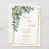 Greenery Eucalyptus Gold Frame QR Code Wedding Save The Date (Vorderseite)