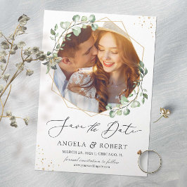 Greenery Eucalyptus Gold Geometric Frame Foto Save The Date